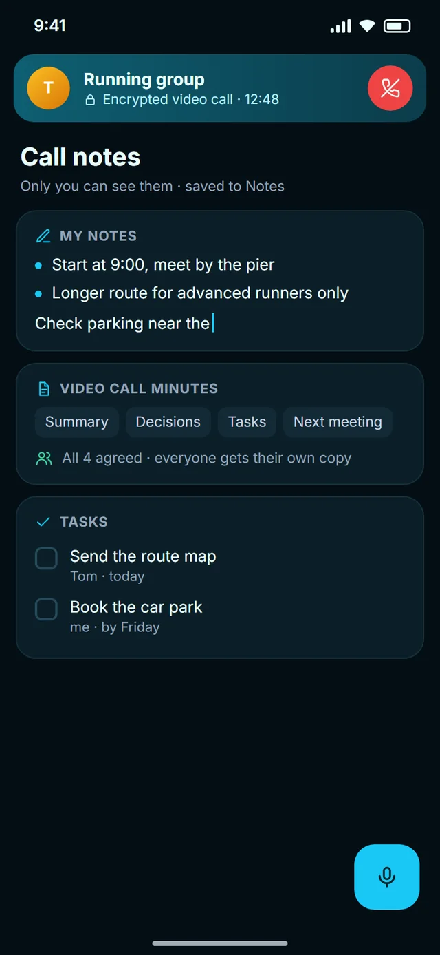 Notes during calls and meeting minutes