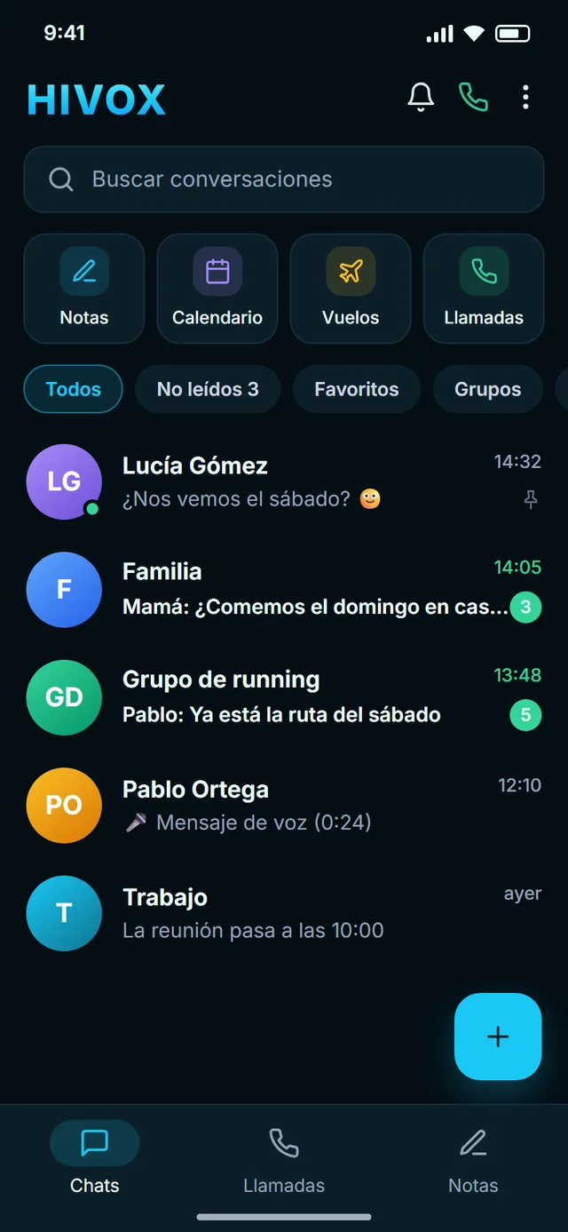 HIVOX en un teléfono: lista de conversaciones
