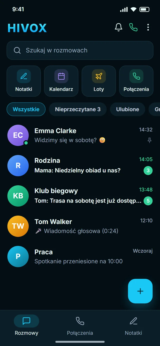 HIVOX na telefonie: lista rozmów