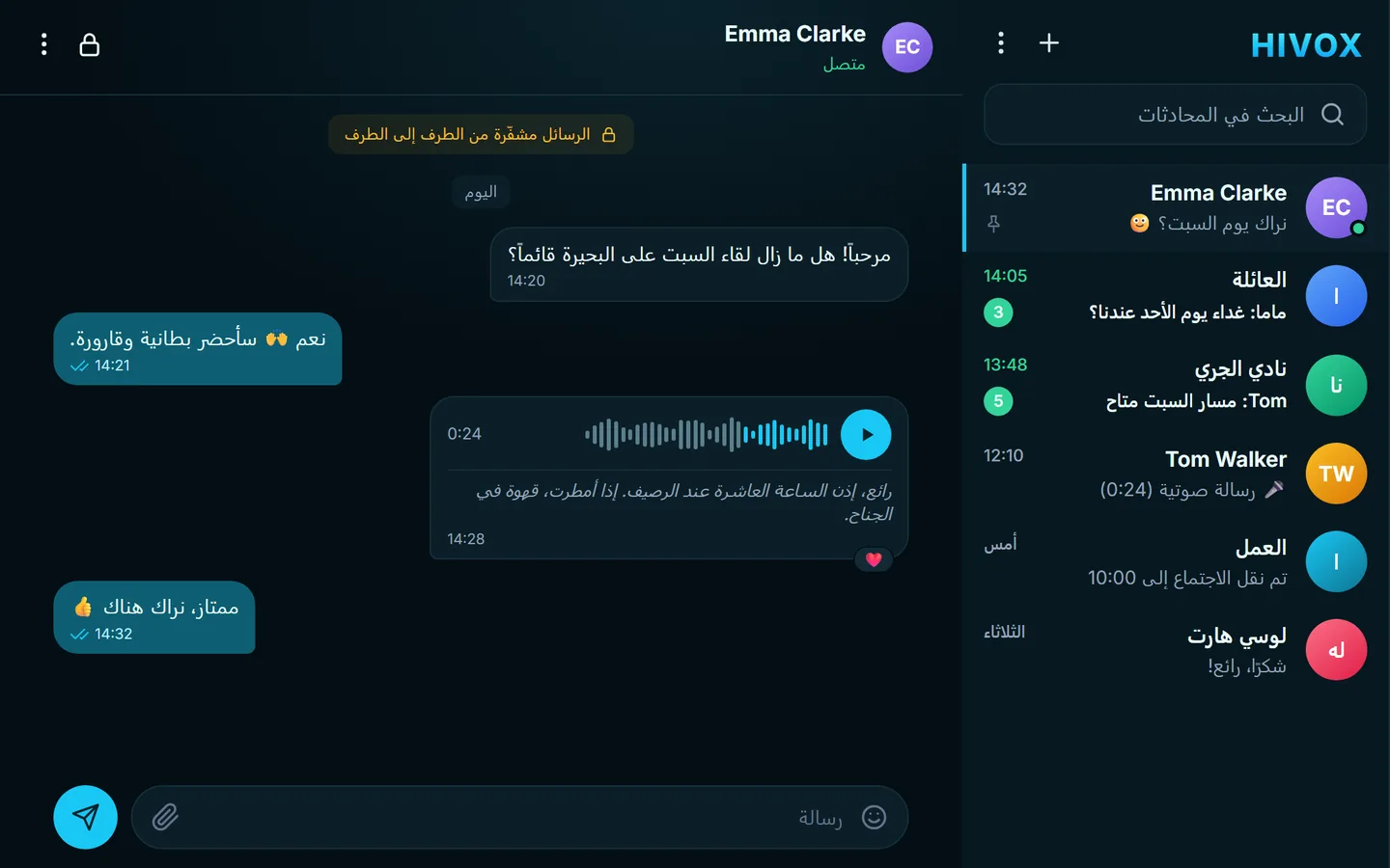HIVOX Web في المتصفح: محادثة